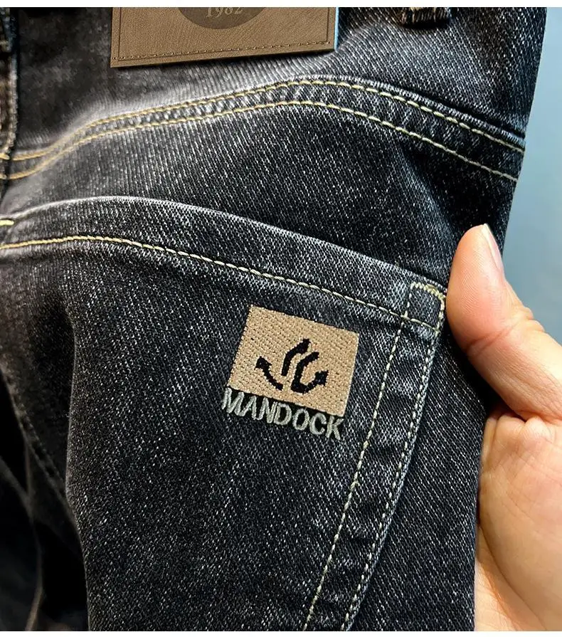 Retro ethnic style printed design jeans for men, 2026 autumn new men's clothing, slim fit trend casual pants