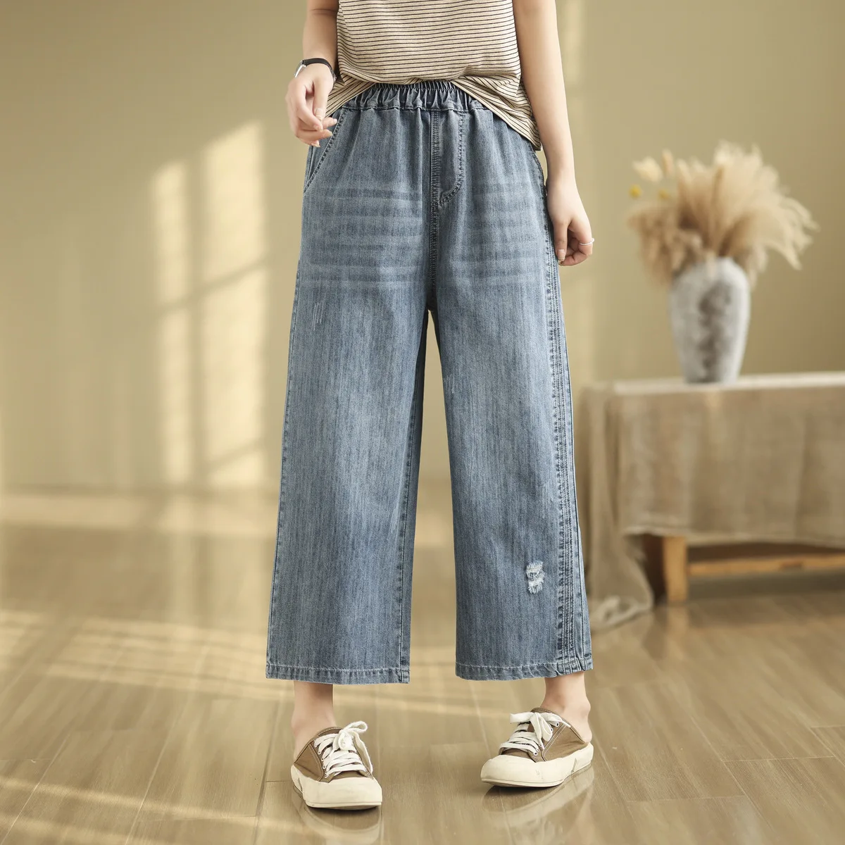 Ethnic Butterfly Embroidery Jeans for Women Japan Style Vintage Boho Denim Straight-leg Pants Fringe Straight Jeans Trousers