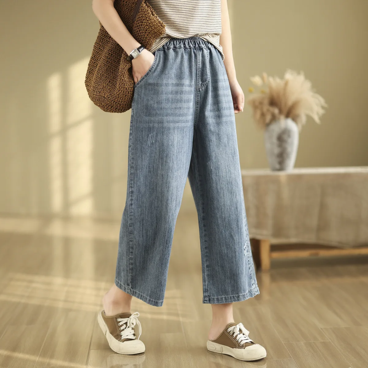 Ethnic Butterfly Embroidery Jeans for Women Japan Style Vintage Boho Denim Straight-leg Pants Fringe Straight Jeans Trousers