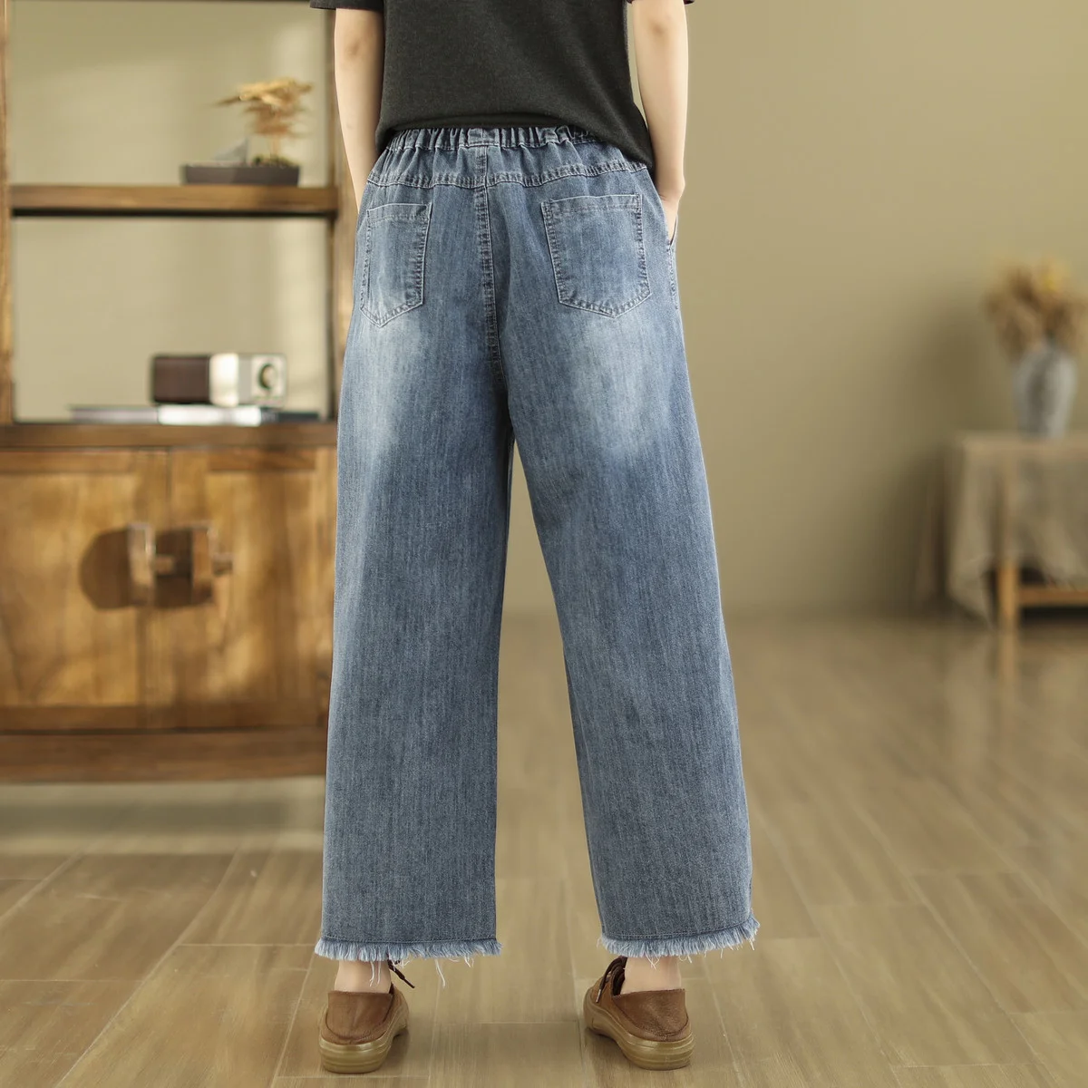 Ethnic Butterfly Embroidery Jeans for Women Japan Style Vintage Boho Denim Straight-leg Pants Fringe Straight Jeans Trousers