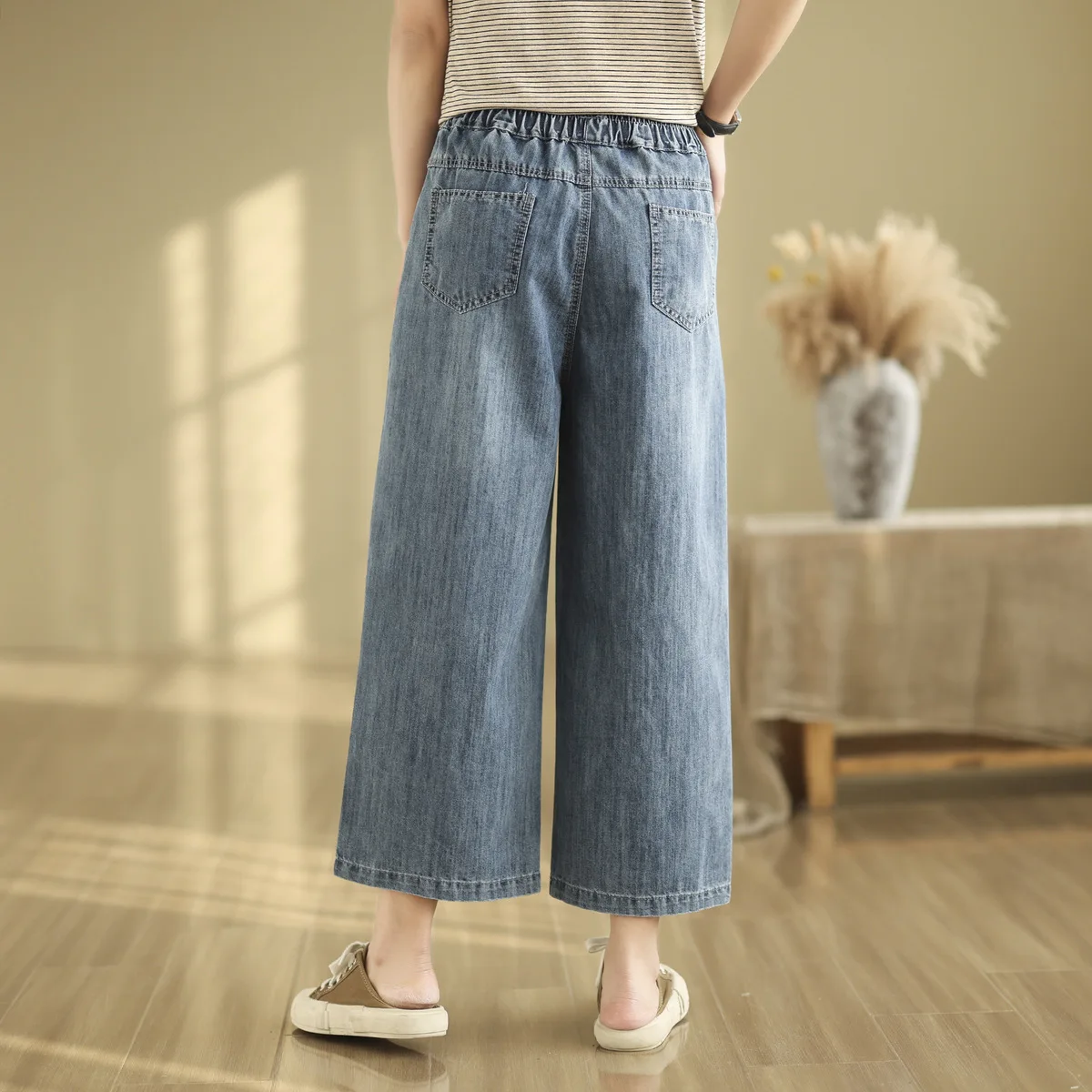 Ethnic Butterfly Embroidery Jeans for Women Japan Style Vintage Boho Denim Straight-leg Pants Fringe Straight Jeans Trousers