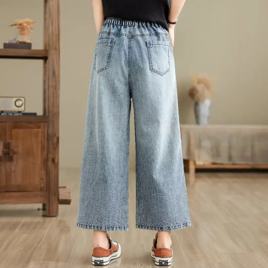 Ethnic Butterfly Embroidery Jeans for Women Japan Style Vintage Boho Denim Straight-leg Pants Fringe Straight Jeans Trousers