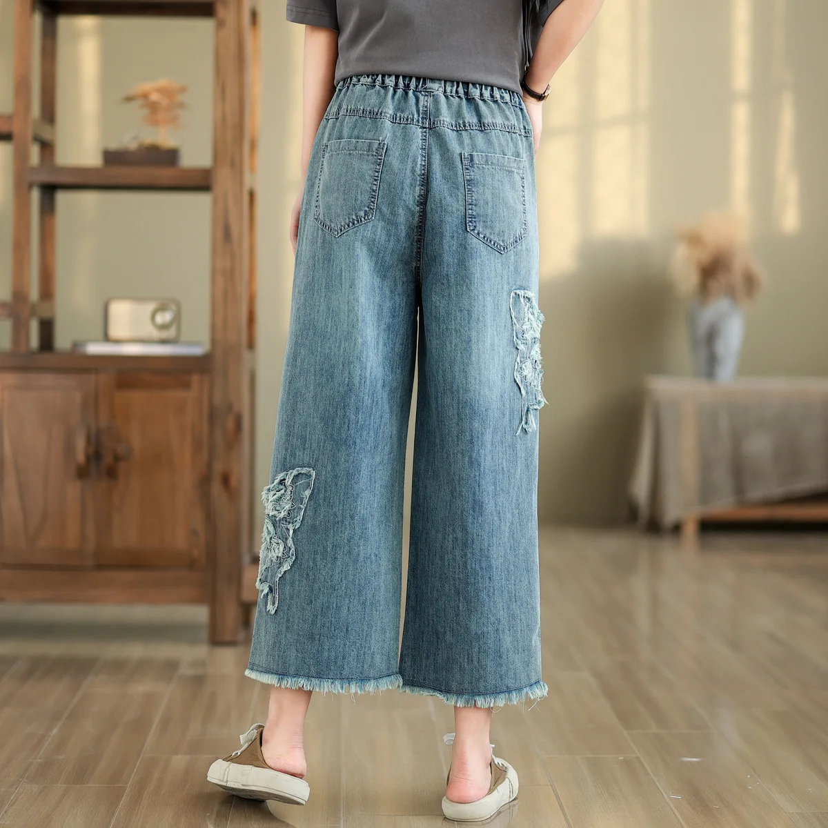 Ethnic Butterfly Embroidery Jeans for Women Japan Style Vintage Boho Denim Straight-leg Pants Fringe Straight Jeans Trousers