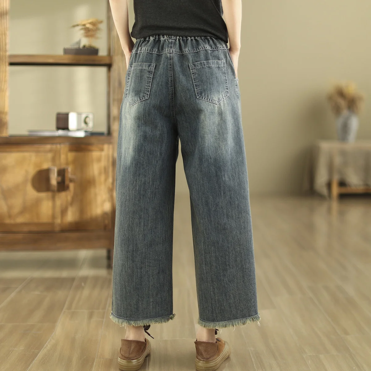 Ethnic Embroidery Jeans for Women Autumn Spring Japan Style Vintage Boho Denim Straight-leg Pants Straight Jeans Trousers