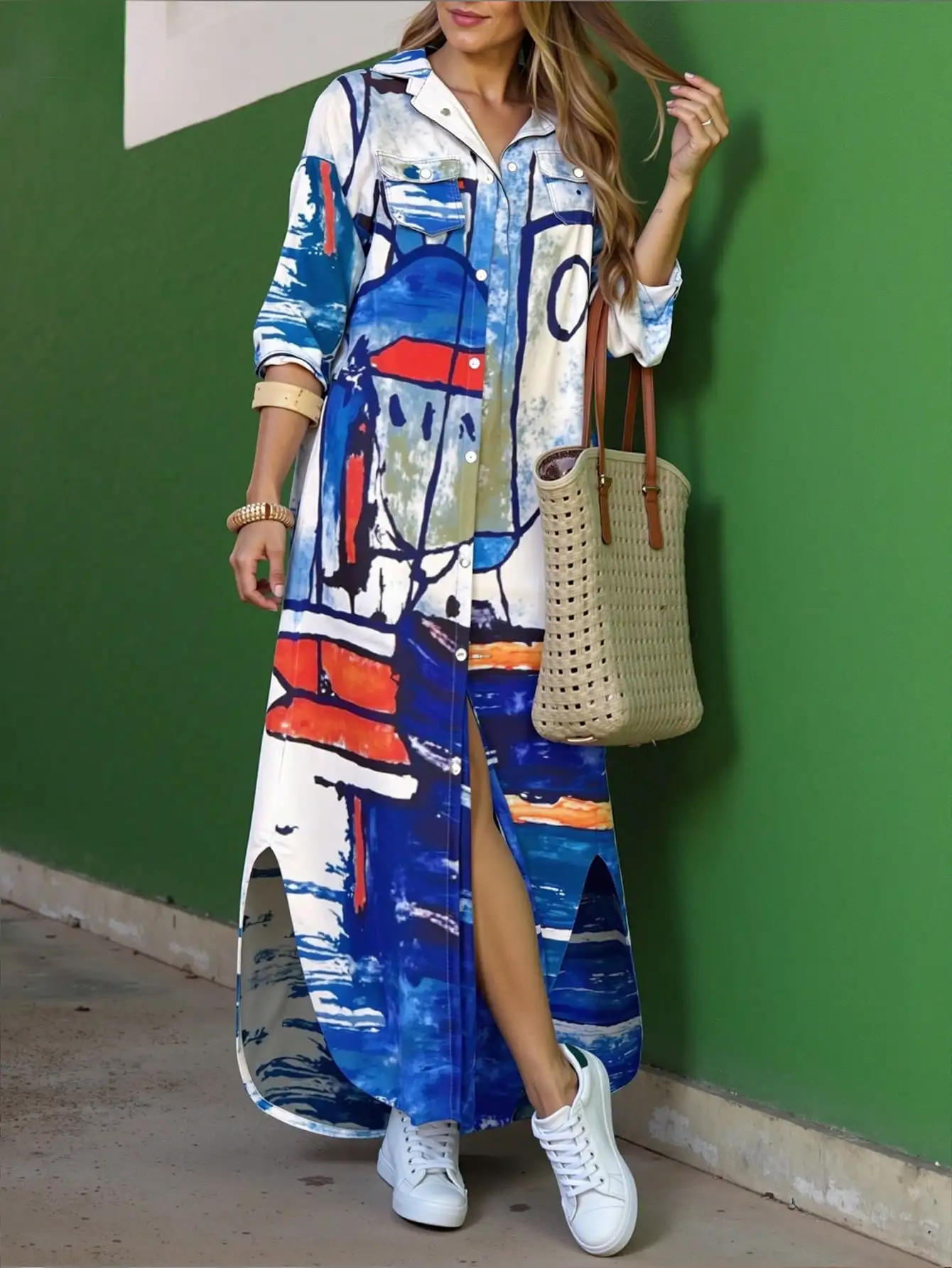 Casual Women's Shirt Flower Print Dress Fashion Vintage Loose Half Sleeve Gowns 2025 Spring Summer Holiday Beach Long Boho Dress