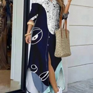 Casual Women's Shirt Flower Print Dress Fashion Vintage Loose Half Sleeve Gowns 2025 Spring Summer Holiday Beach Long Boho Dress