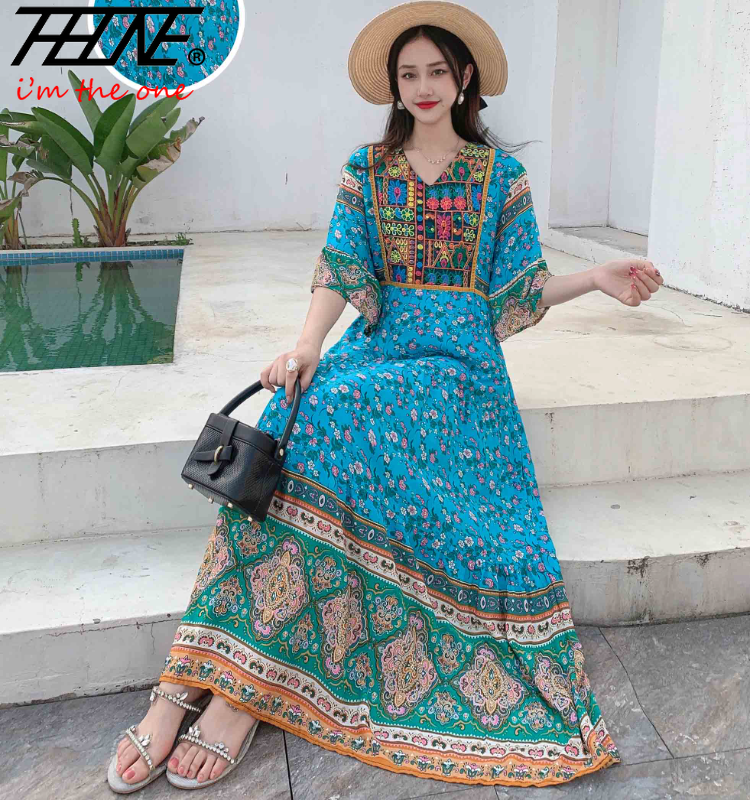 Indian Dress for Women Summer Embroidery Chic Elegant Party Dresses Clothes Vintage Long Maxi Prom Bohemian Beach Robe Vestidos
