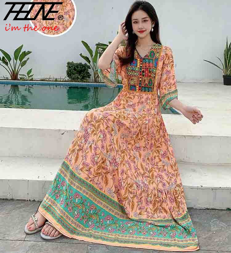Indian Dress for Women Summer Embroidery Chic Elegant Party Dresses Clothes Vintage Long Maxi Prom Bohemian Beach Robe Vestidos