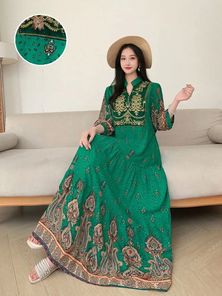 Summer Autumn Robe Maxi Long Dress Women Indian Clothes Boho Cotton Print Floral Boho Korean Style Fashion Casual Vestido Largos