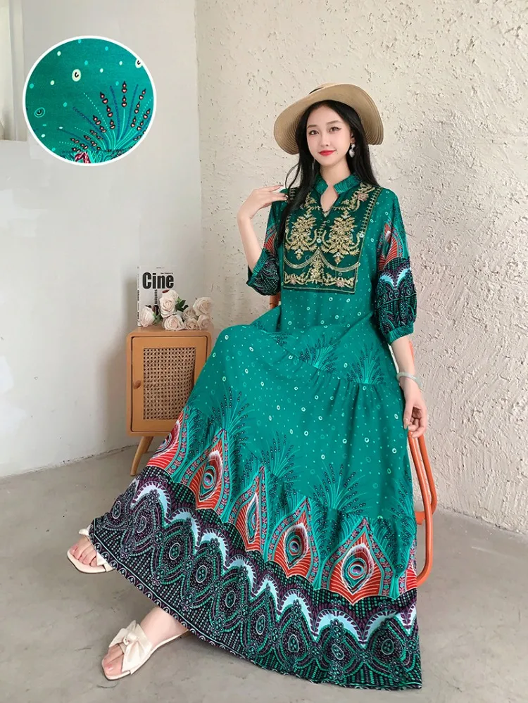 Summer Autumn Robe Maxi Long Dress Women Indian Clothes Boho Cotton Print Floral Boho Korean Style Fashion Casual Vestido Largos
