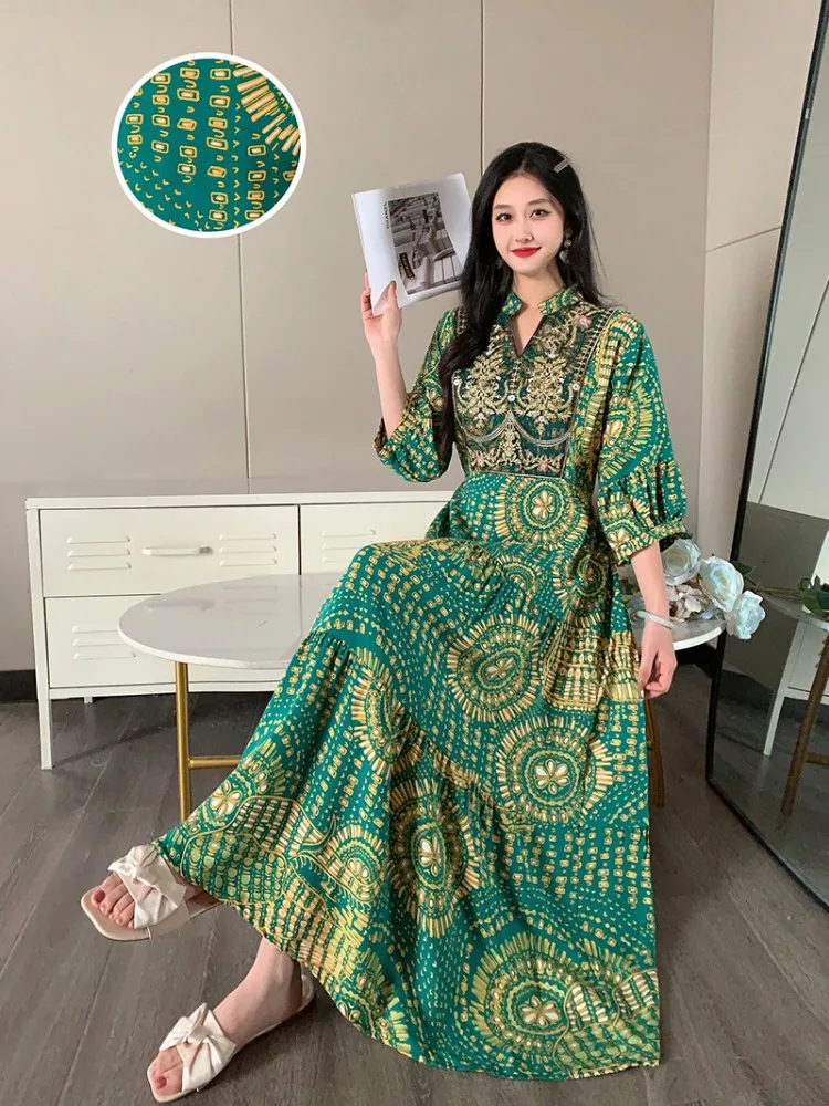Summer Autumn Robe Maxi Long Dress Women Indian Clothes Boho Cotton Print Floral Boho Korean Style Fashion Casual Vestido Largos