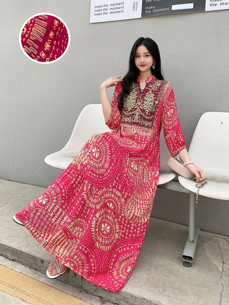 Summer Autumn Robe Maxi Long Dress Women Indian Clothes Boho Cotton Print Floral Boho Korean Style Fashion Casual Vestido Largos