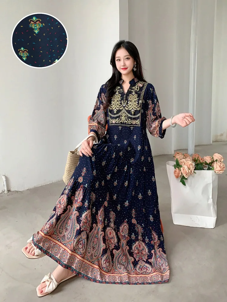 Summer Autumn Robe Maxi Long Dress Women Indian Clothes Boho Cotton Print Floral Boho Korean Style Fashion Casual Vestido Largos