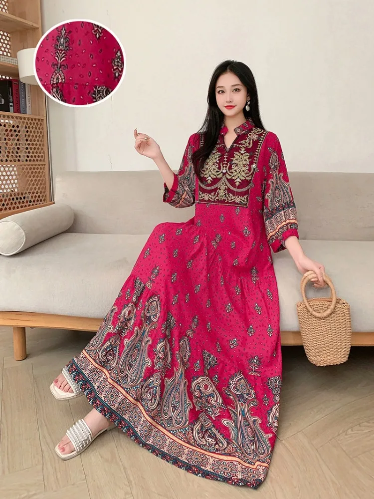 Summer Autumn Robe Maxi Long Dress Women Indian Clothes Boho Cotton Print Floral Boho Korean Style Fashion Casual Vestido Largos
