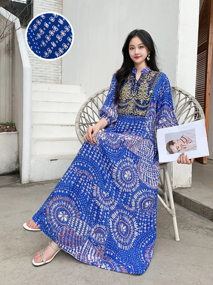 Summer Autumn Robe Maxi Long Dress Women Indian Clothes Boho Cotton Print Floral Boho Korean Style Fashion Casual Vestido Largos