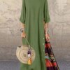 Women Vintage Print Patchwork Maxi Dress Boho 3/4 Sleeve Oversized Long Dress Casual Harajuku O Neck Loose Dress Elegant Robe