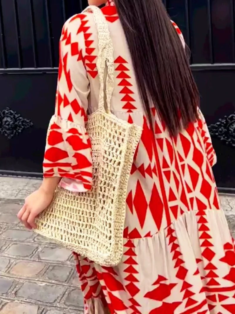 Boho Summer Maxi Dress Women 2025 Vintage Buttons Long Sleeve Elegant Holiday Beach Long Loose Dresses Female Casual Vestidos