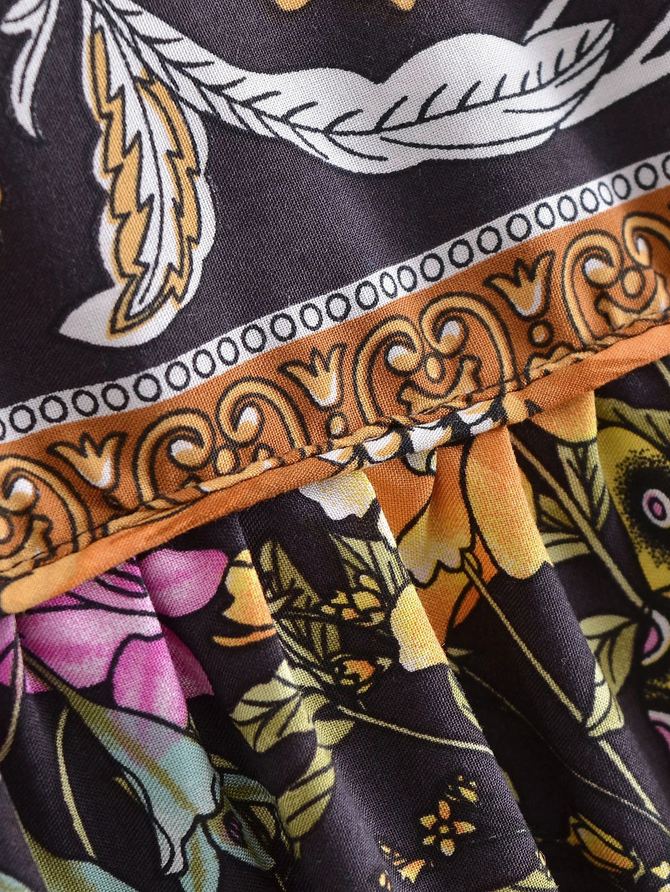 2022 Bohemia Orange Green Bandage Lacing up Collar Floral Print Dress BOHO Woman Hit Color Long Sleeve Maxi Dresses Holiday Robe