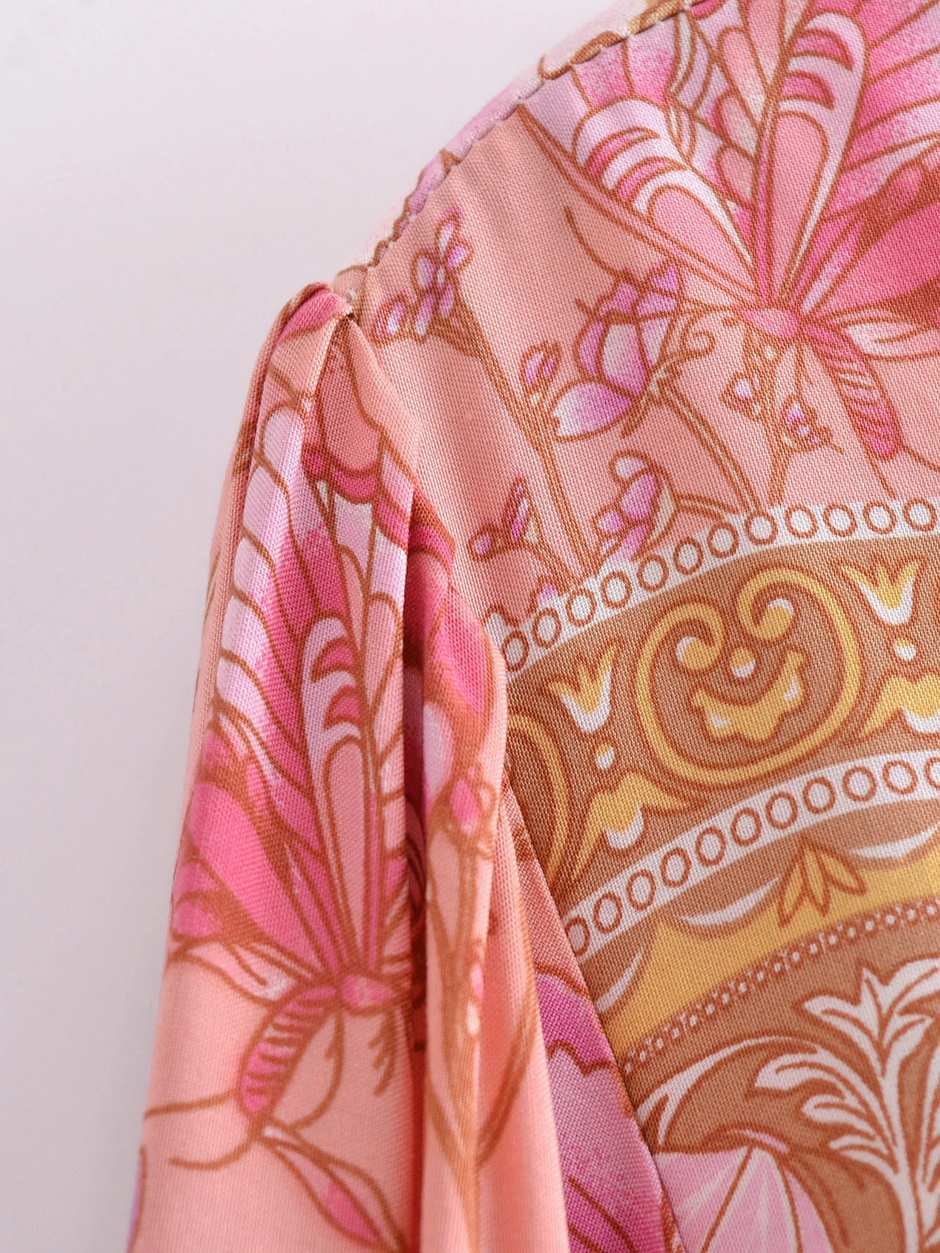 2022 Bohemia Orange Green Bandage Lacing up Collar Floral Print Dress BOHO Woman Hit Color Long Sleeve Maxi Dresses Holiday Robe