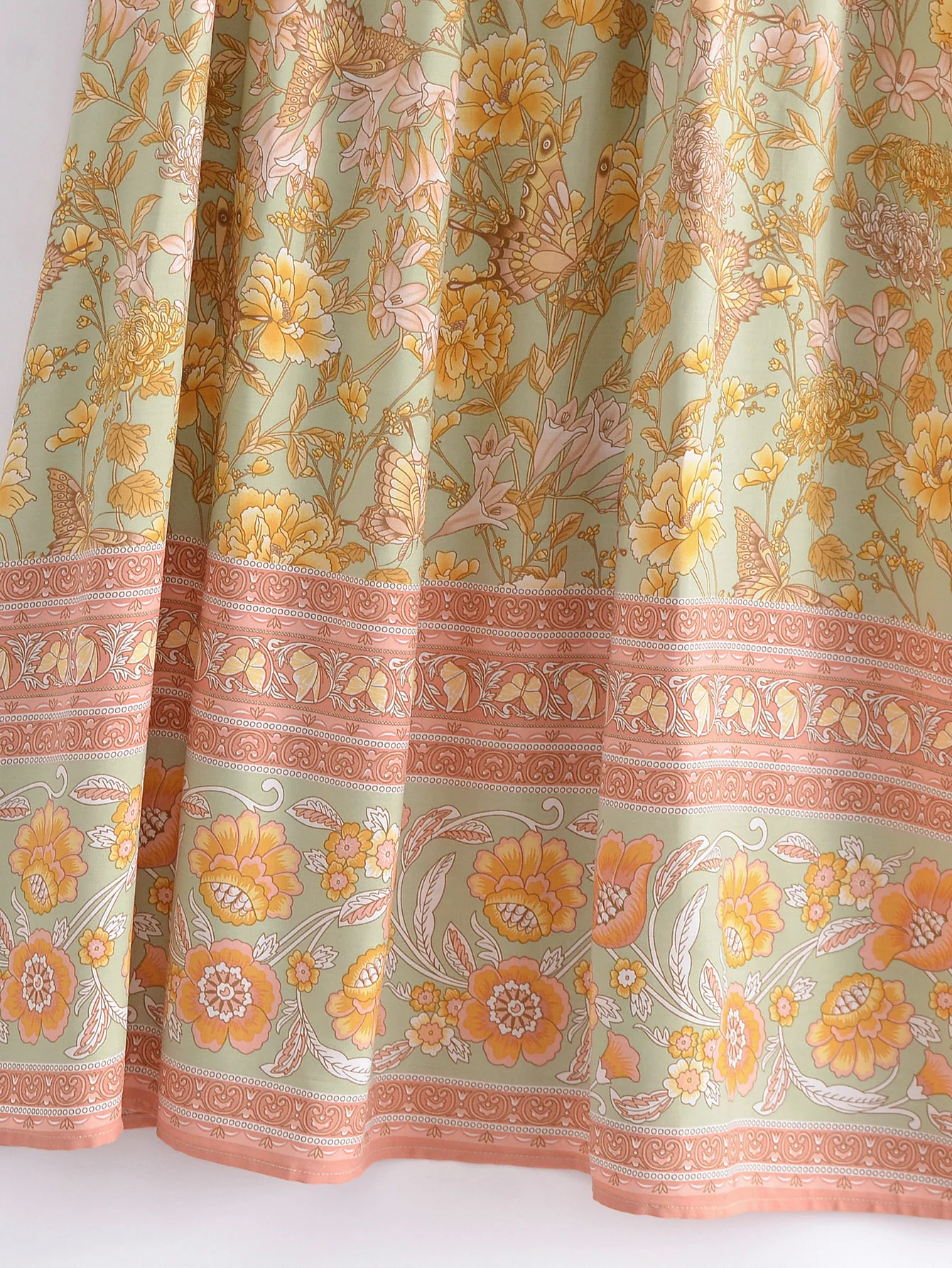 2022 Bohemia Orange Green Bandage Lacing up Collar Floral Print Dress BOHO Woman Hit Color Long Sleeve Maxi Dresses Holiday Robe