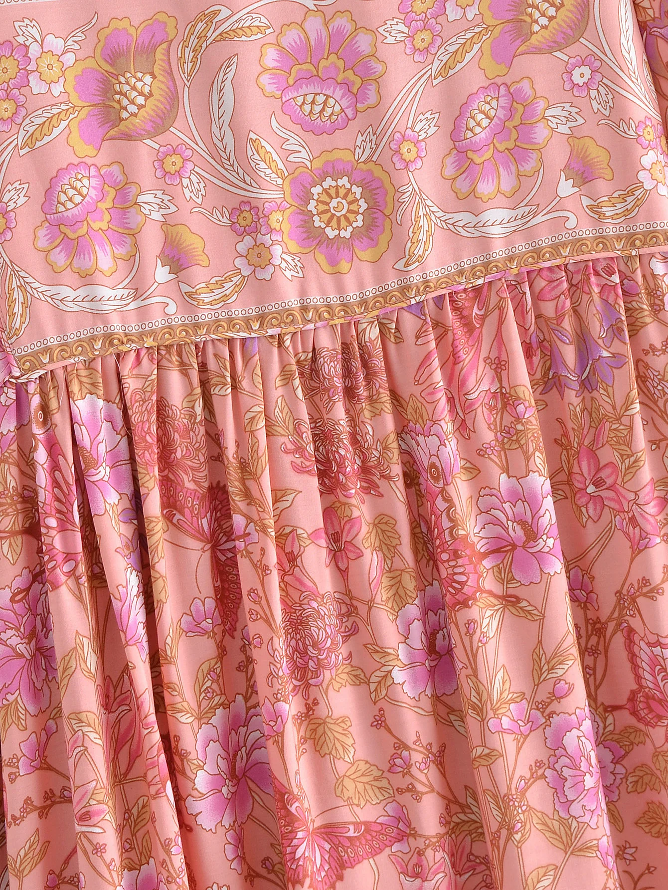 2022 Bohemia Orange Green Bandage Lacing up Collar Floral Print Dress BOHO Woman Hit Color Long Sleeve Maxi Dresses Holiday Robe