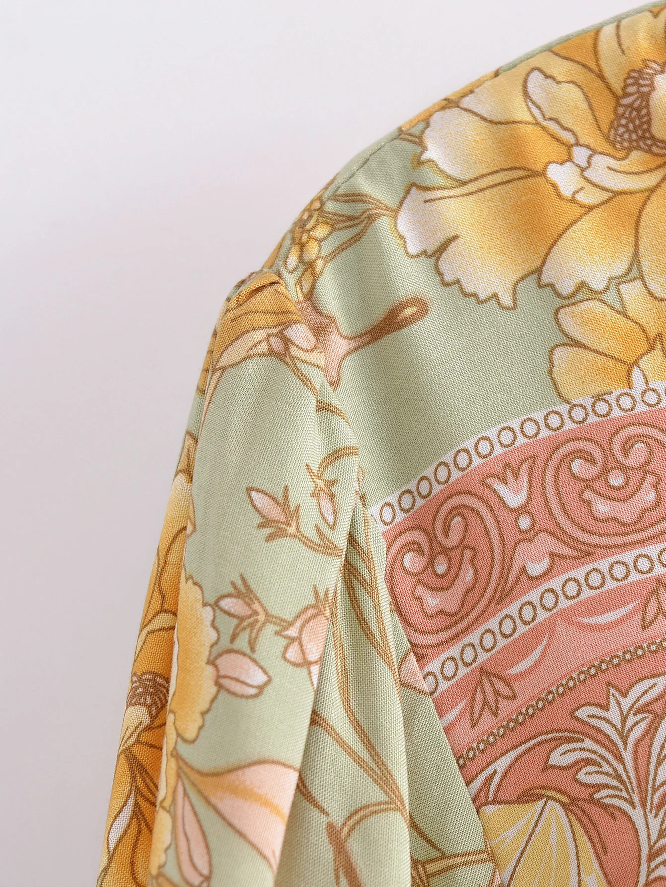 2022 Bohemia Orange Green Bandage Lacing up Collar Floral Print Dress BOHO Woman Hit Color Long Sleeve Maxi Dresses Holiday Robe