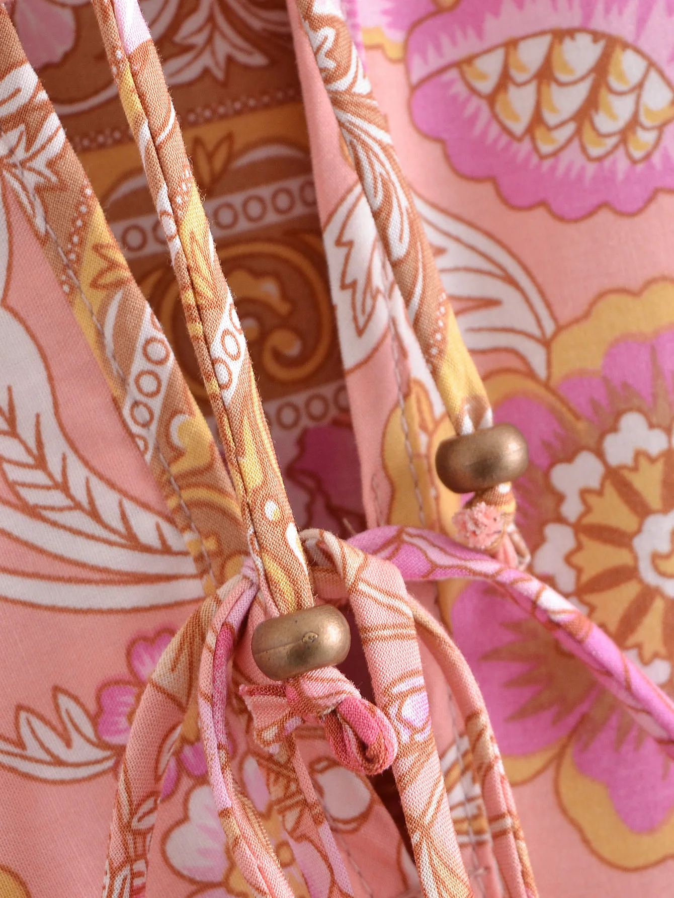 2022 Bohemia Orange Green Bandage Lacing up Collar Floral Print Dress BOHO Woman Hit Color Long Sleeve Maxi Dresses Holiday Robe