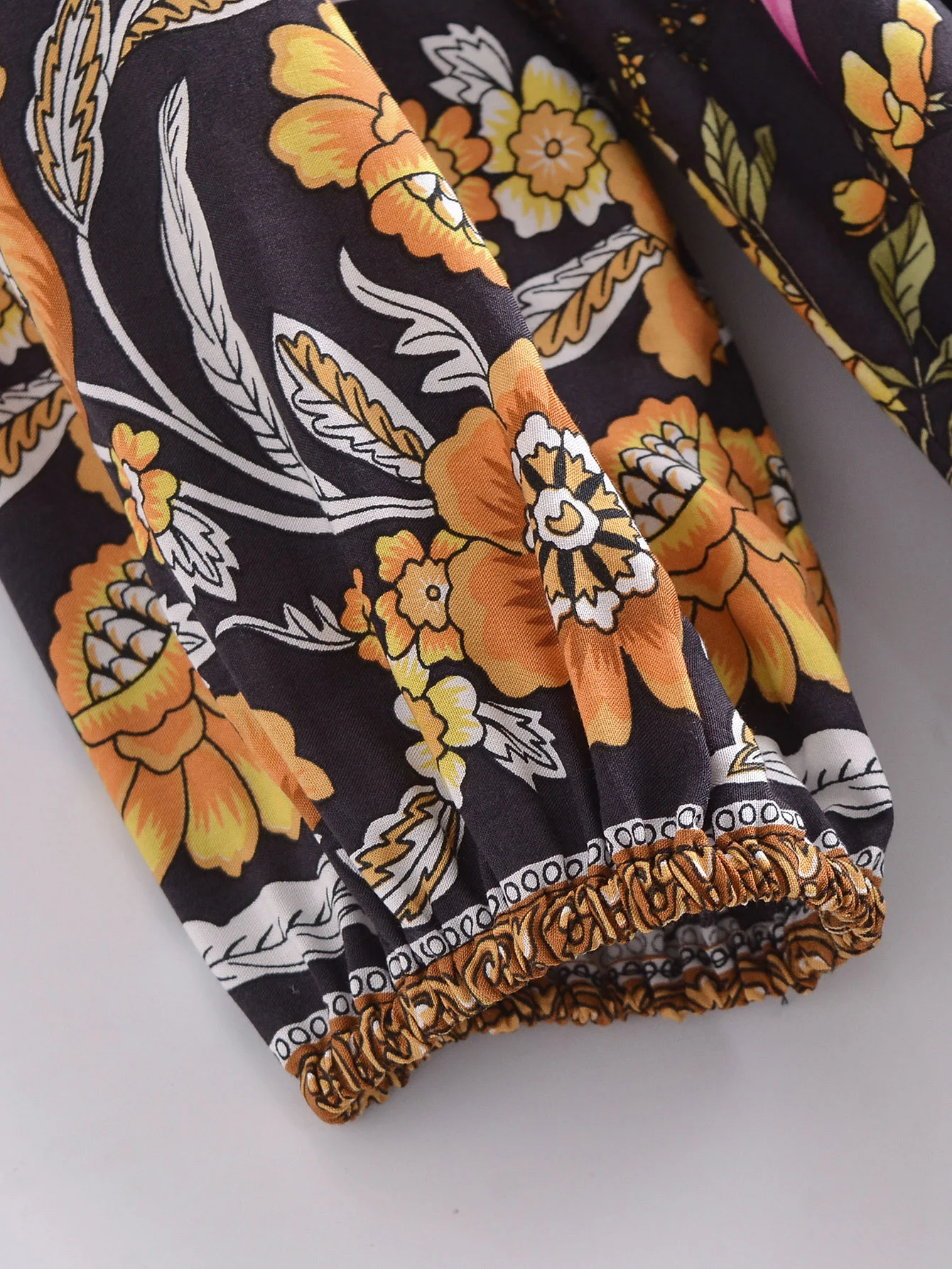 2022 Bohemia Orange Green Bandage Lacing up Collar Floral Print Dress BOHO Woman Hit Color Long Sleeve Maxi Dresses Holiday Robe