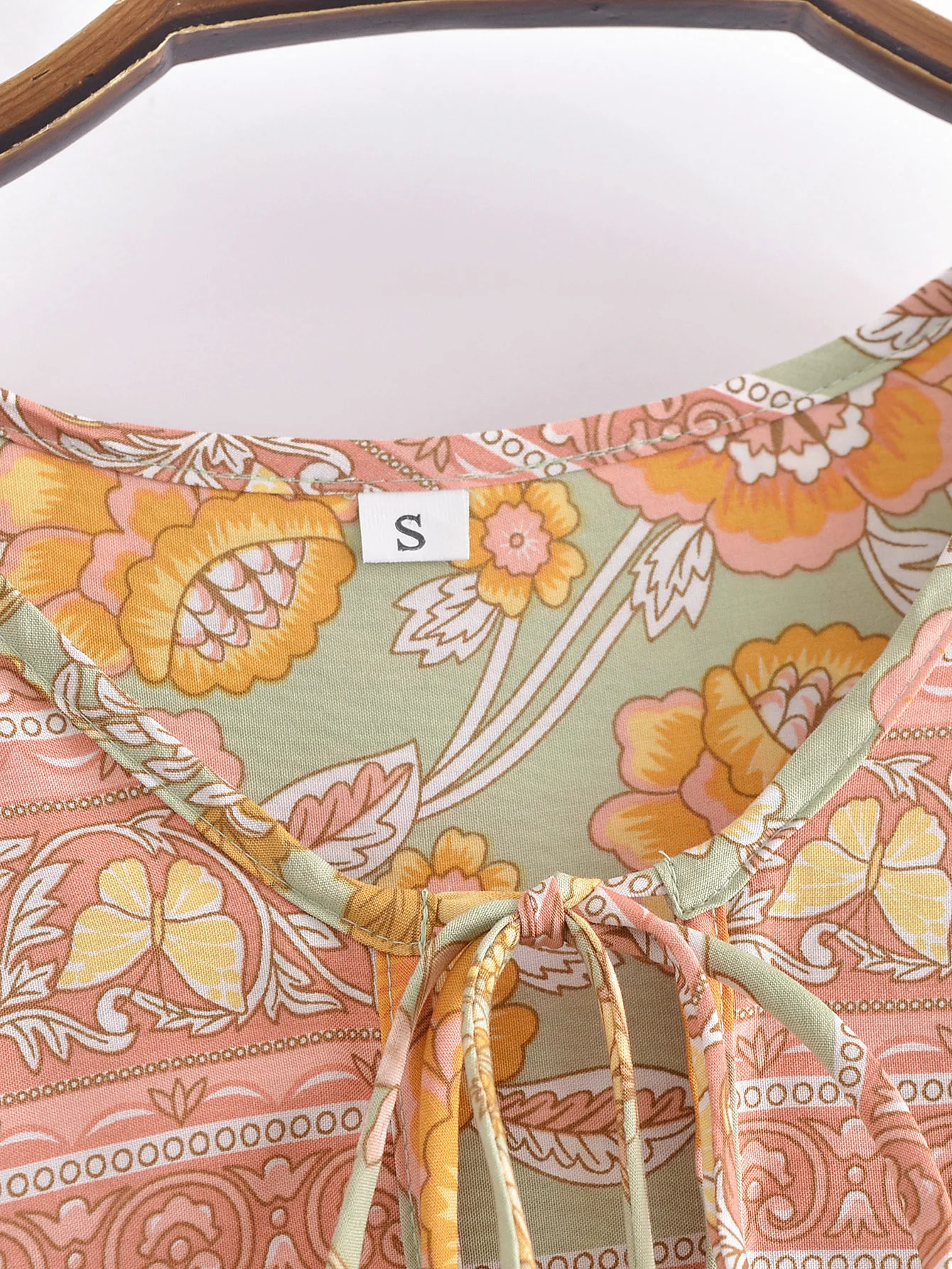 2022 Bohemia Orange Green Bandage Lacing up Collar Floral Print Dress BOHO Woman Hit Color Long Sleeve Maxi Dresses Holiday Robe