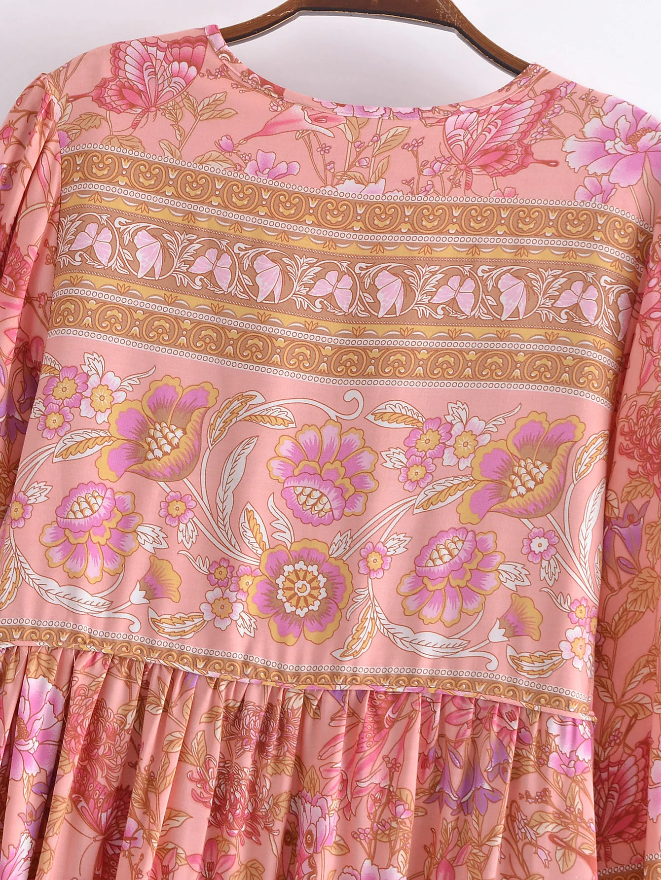 2022 Bohemia Orange Green Bandage Lacing up Collar Floral Print Dress BOHO Woman Hit Color Long Sleeve Maxi Dresses Holiday Robe