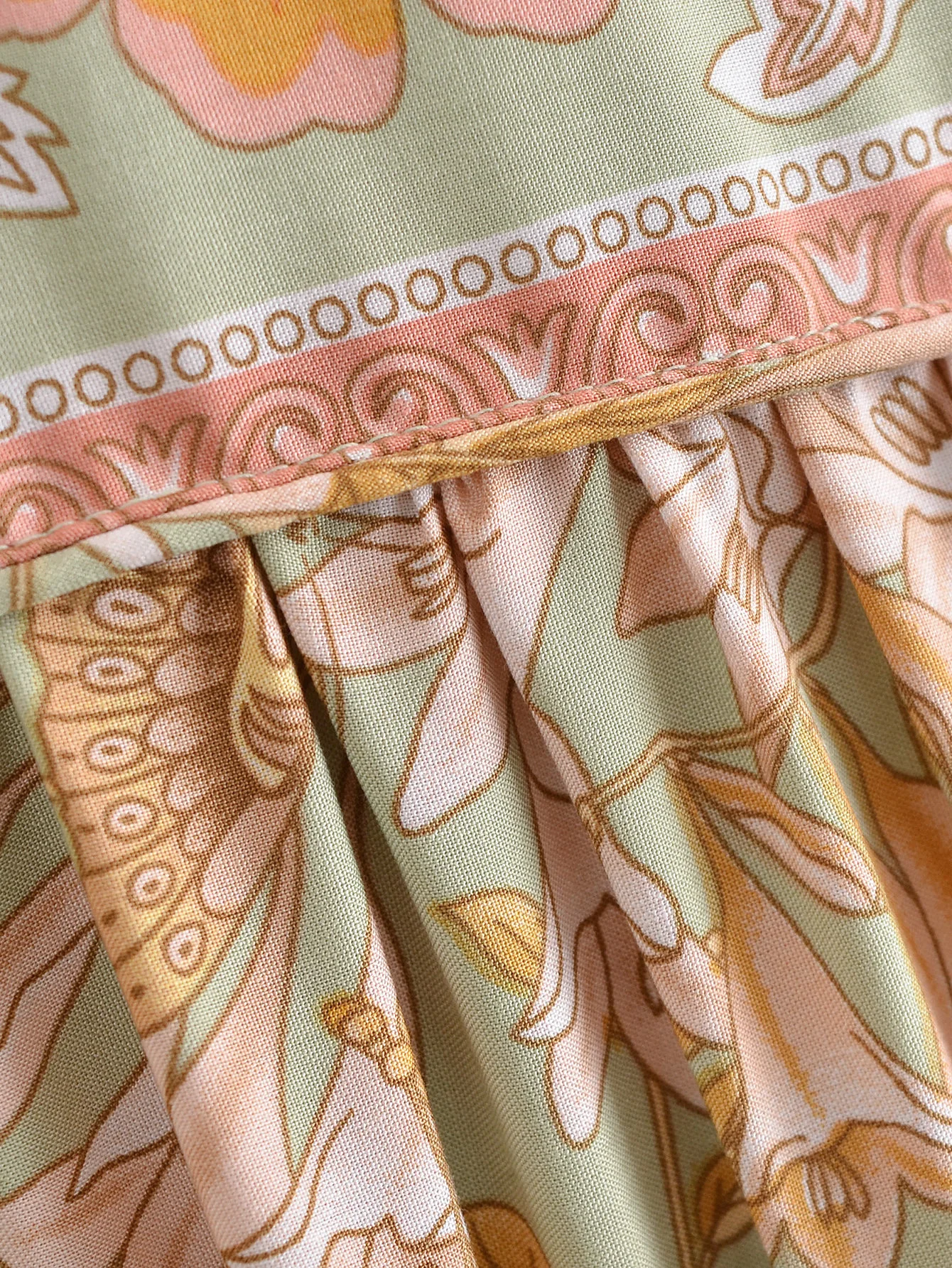 2022 Bohemia Orange Green Bandage Lacing up Collar Floral Print Dress BOHO Woman Hit Color Long Sleeve Maxi Dresses Holiday Robe