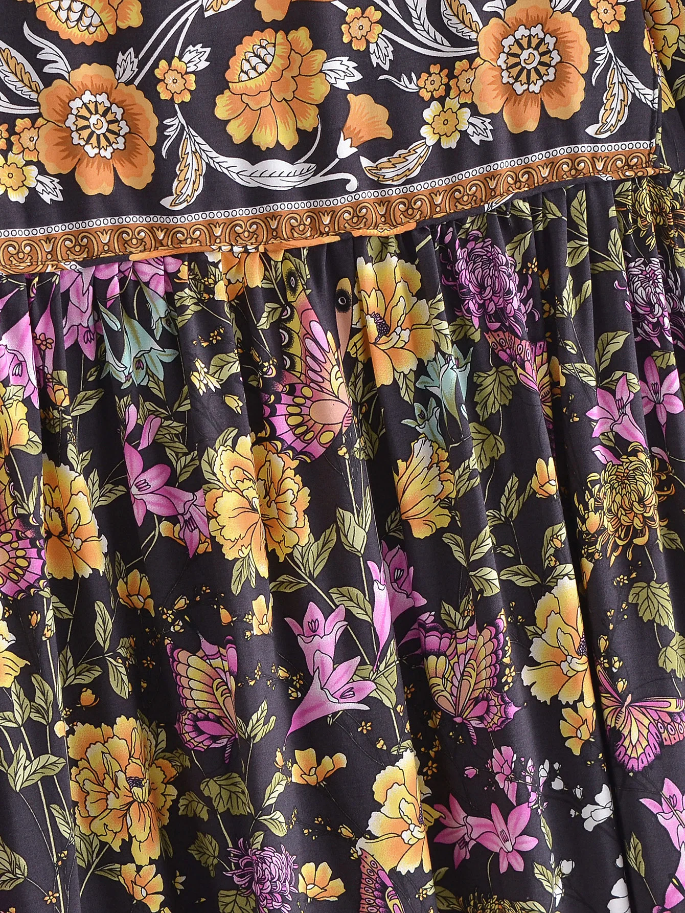 2022 Bohemia Orange Green Bandage Lacing up Collar Floral Print Dress BOHO Woman Hit Color Long Sleeve Maxi Dresses Holiday Robe