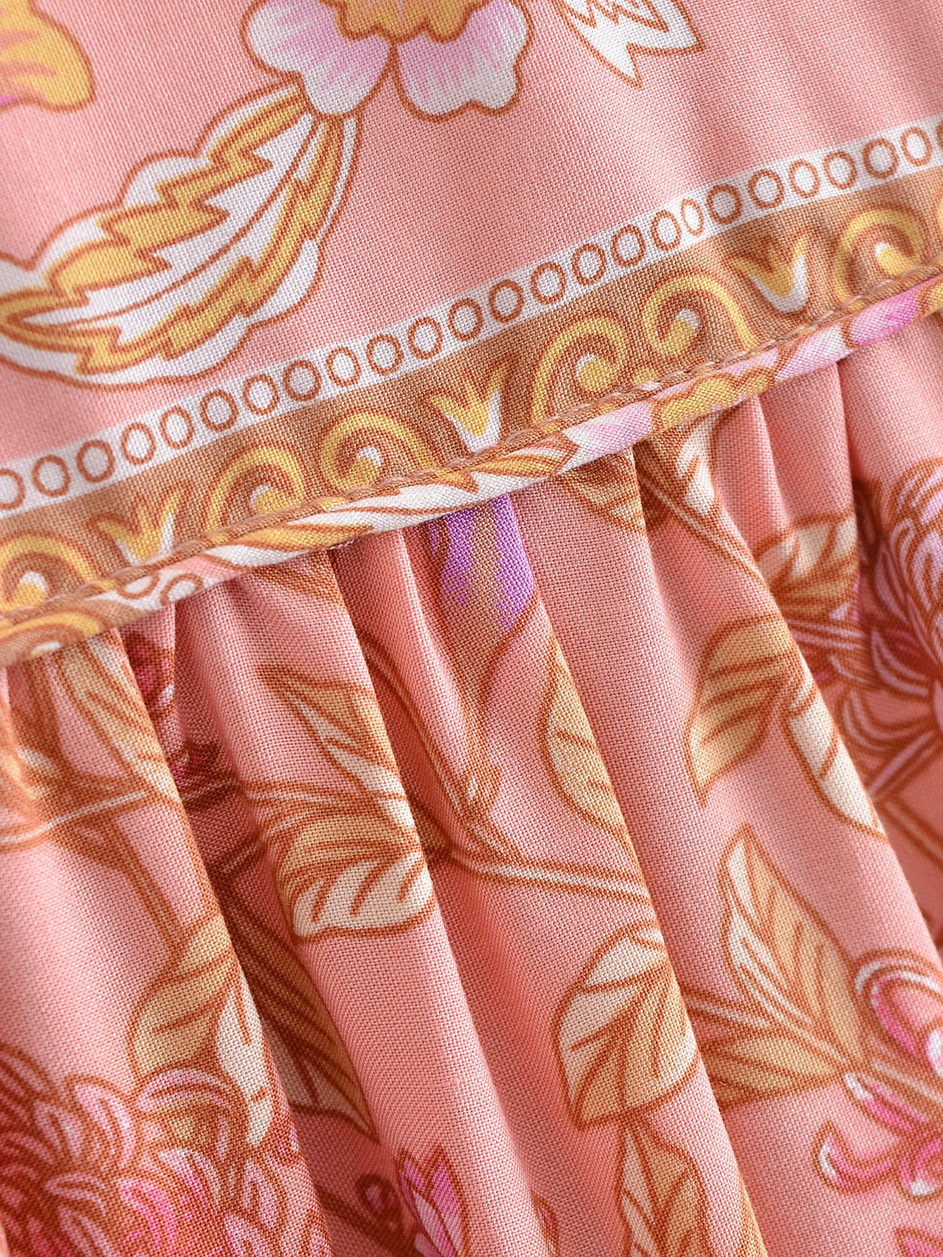 2022 Bohemia Orange Green Bandage Lacing up Collar Floral Print Dress BOHO Woman Hit Color Long Sleeve Maxi Dresses Holiday Robe