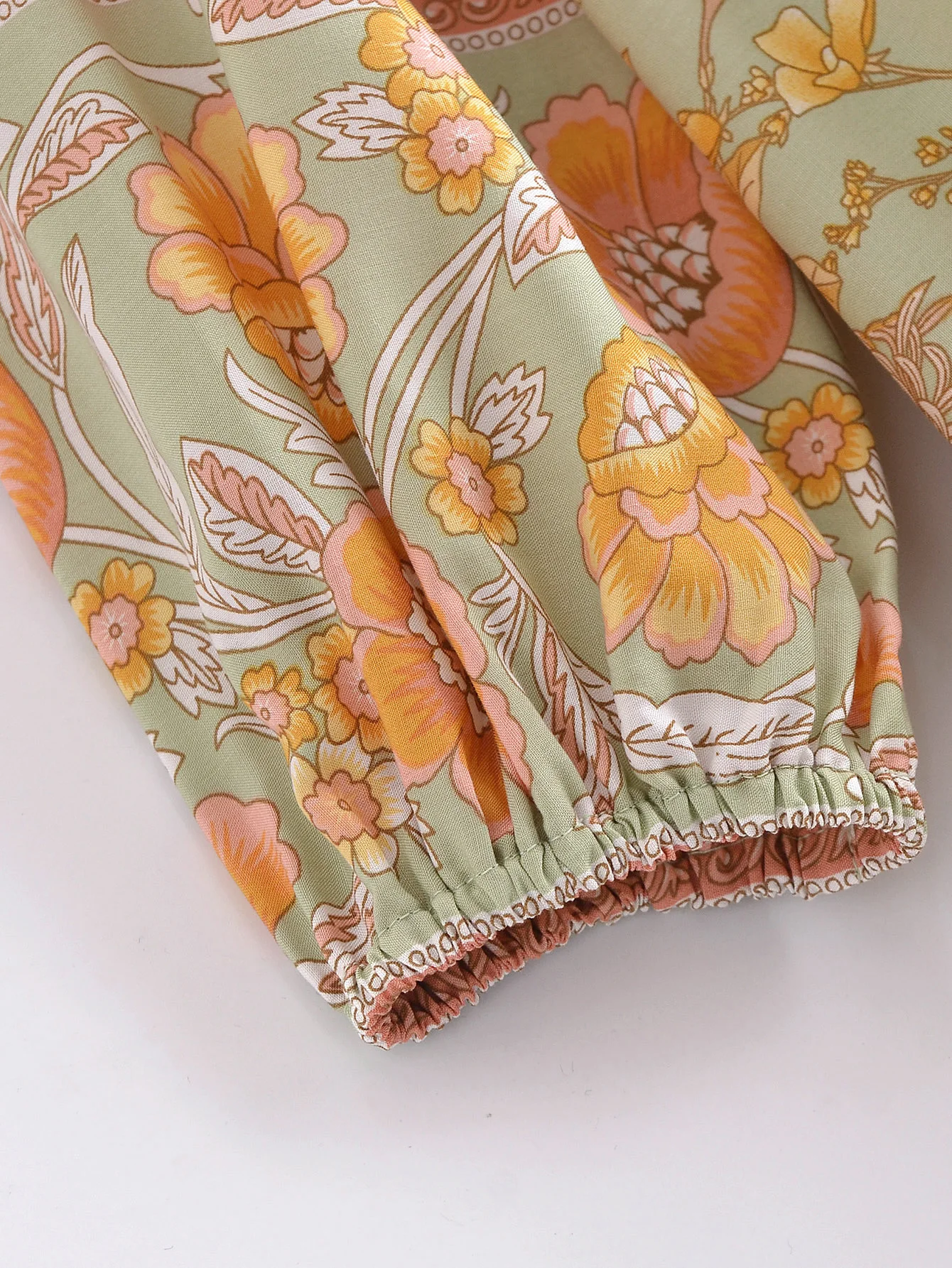 2022 Bohemia Orange Green Bandage Lacing up Collar Floral Print Dress BOHO Woman Hit Color Long Sleeve Maxi Dresses Holiday Robe