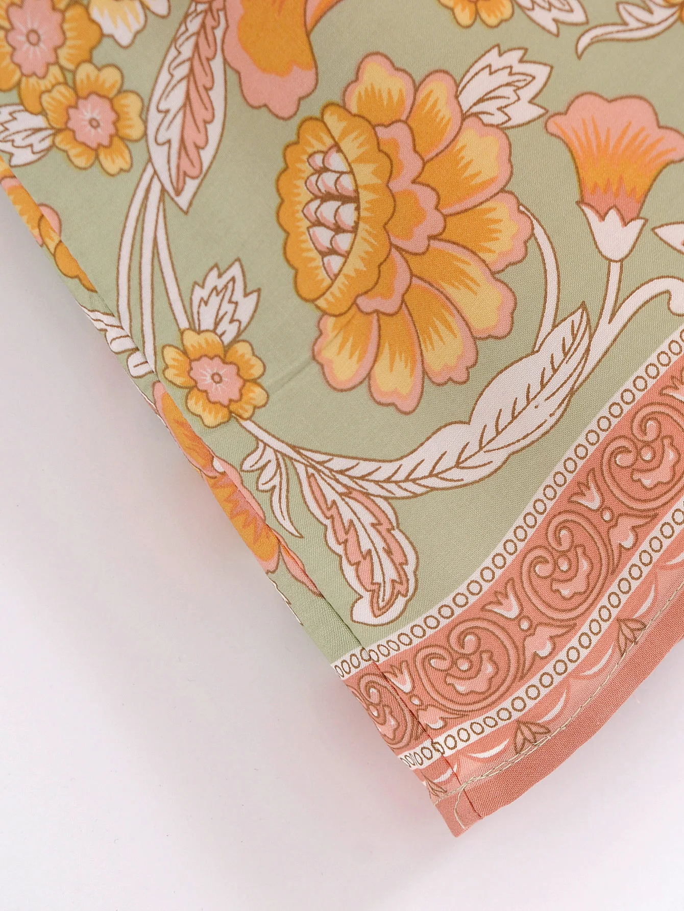 2022 Bohemia Orange Green Bandage Lacing up Collar Floral Print Dress BOHO Woman Hit Color Long Sleeve Maxi Dresses Holiday Robe