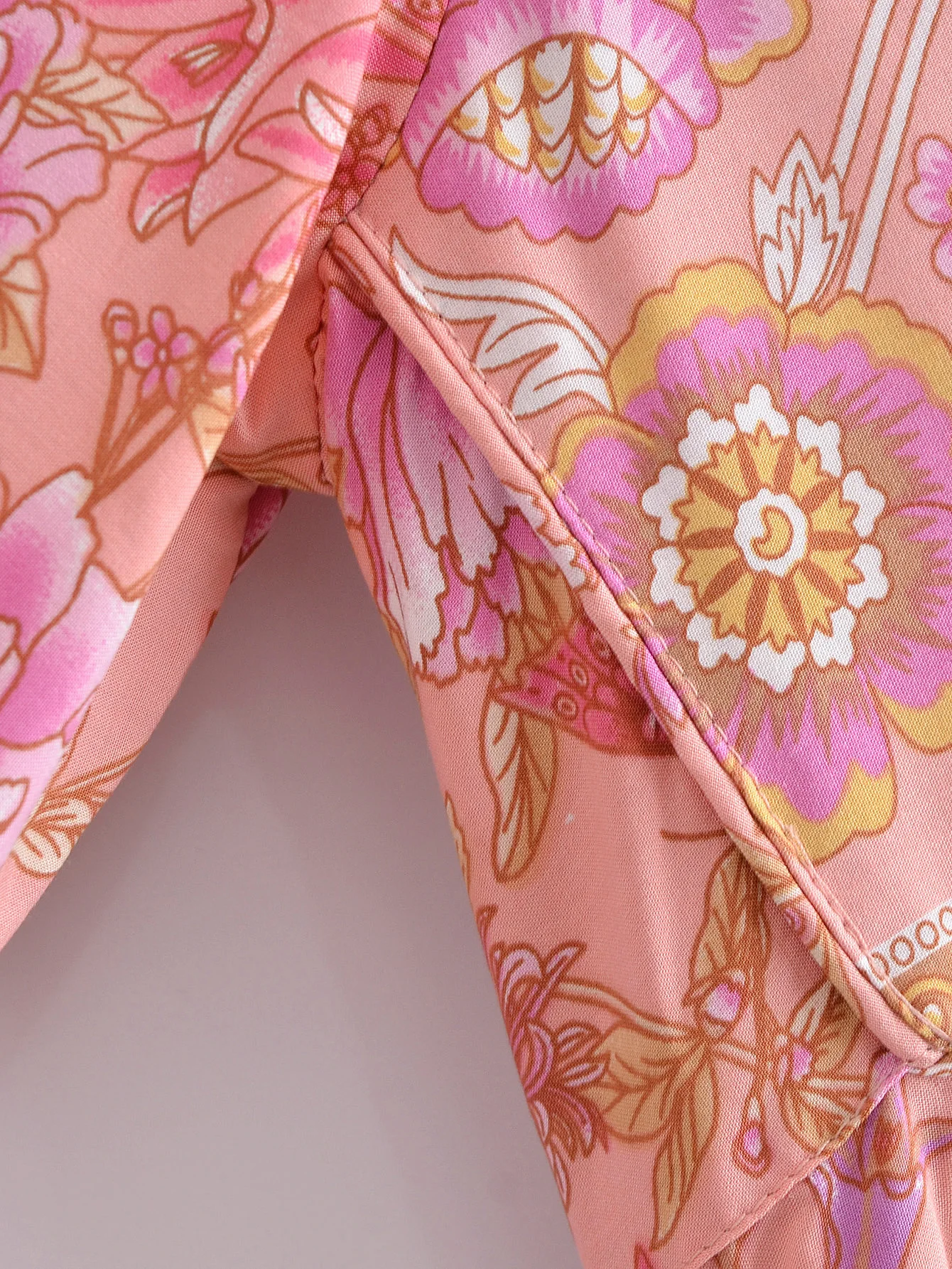 2022 Bohemia Orange Green Bandage Lacing up Collar Floral Print Dress BOHO Woman Hit Color Long Sleeve Maxi Dresses Holiday Robe