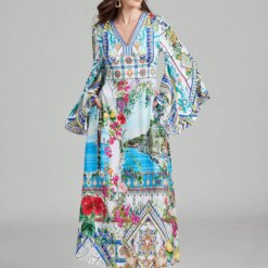 Flower Print High Waist Holiday Maxi Dress