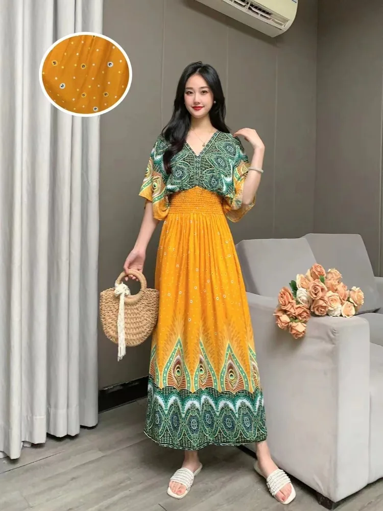 THHONE Indian Dress Women Vestidos Robe Fashion Maxi Long Casual Beach Korean Floral Cotton Linen Summer Boho Bohemian Dresses