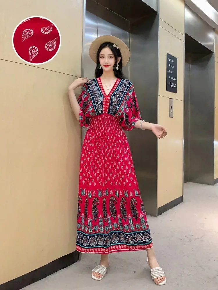 THHONE Indian Dress Women Vestidos Robe Fashion Maxi Long Casual Beach Korean Floral Cotton Linen Summer Boho Bohemian Dresses