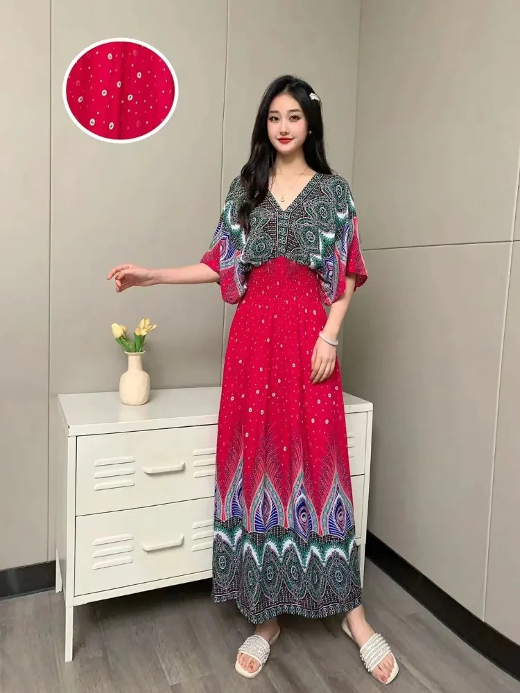 THHONE Indian Dress Women Vestidos Robe Fashion Maxi Long Casual Beach Korean Floral Cotton Linen Summer Boho Bohemian Dresses