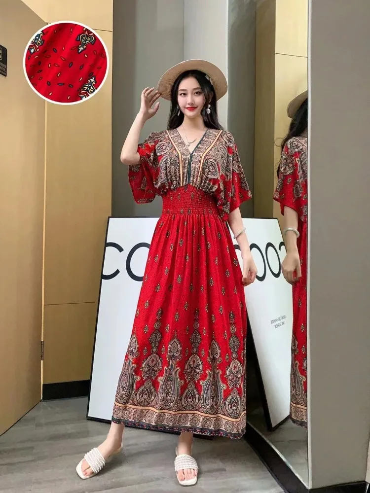 THHONE Indian Dress Women Vestidos Robe Fashion Maxi Long Casual Beach Korean Floral Cotton Linen Summer Boho Bohemian Dresses