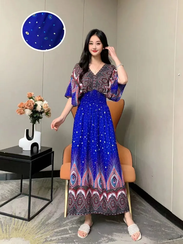 THHONE Indian Dress Women Vestidos Robe Fashion Maxi Long Casual Beach Korean Floral Cotton Linen Summer Boho Bohemian Dresses