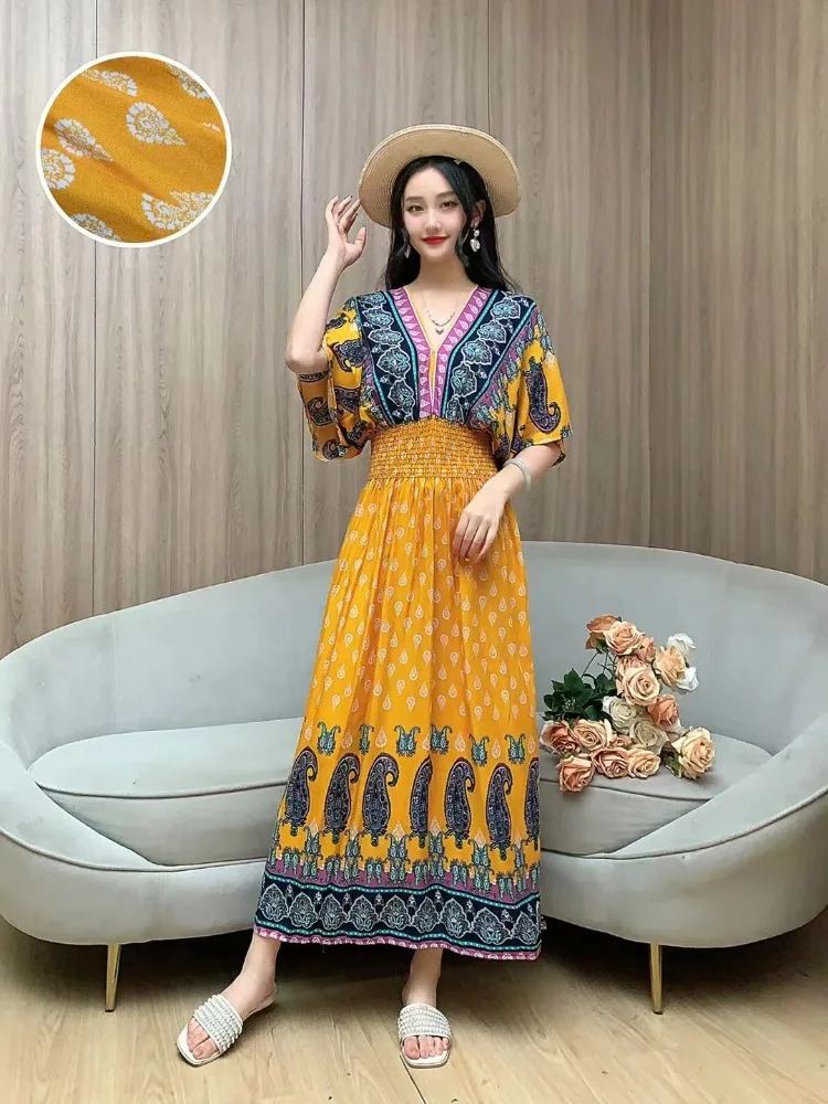 THHONE Indian Dress Women Vestidos Robe Fashion Maxi Long Casual Beach Korean Floral Cotton Linen Summer Boho Bohemian Dresses