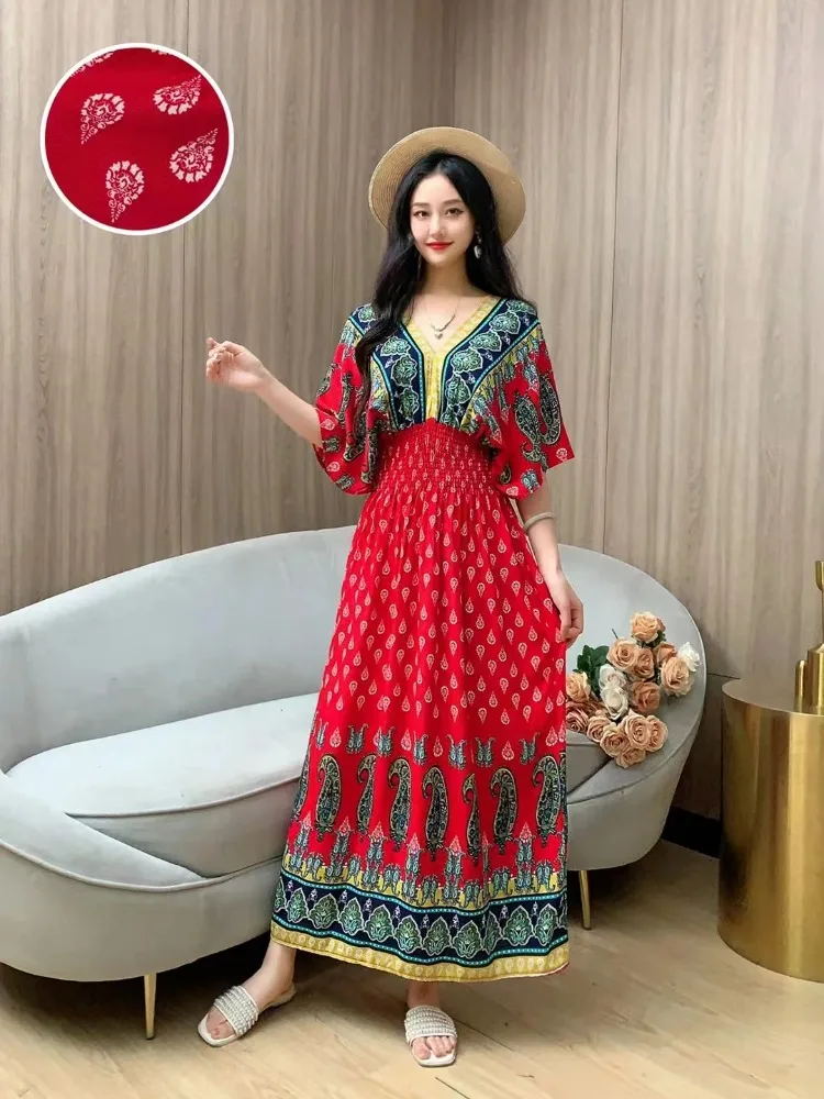 THHONE Indian Dress Women Vestidos Robe Fashion Maxi Long Casual Beach Korean Floral Cotton Linen Summer Boho Bohemian Dresses