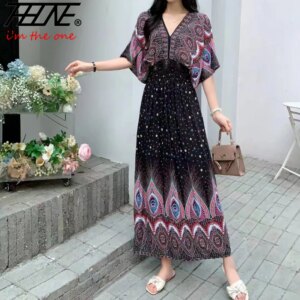 THHONE Indian Dress Women Vestidos Robe Fashion Maxi Long Casual Beach Korean Floral Cotton Linen Summer Boho Bohemian Dresses