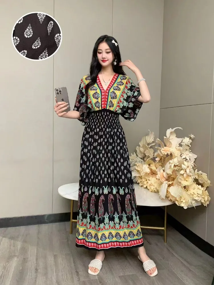 THHONE Indian Dress Women Vestidos Robe Fashion Maxi Long Casual Beach Korean Floral Cotton Linen Summer Boho Bohemian Dresses