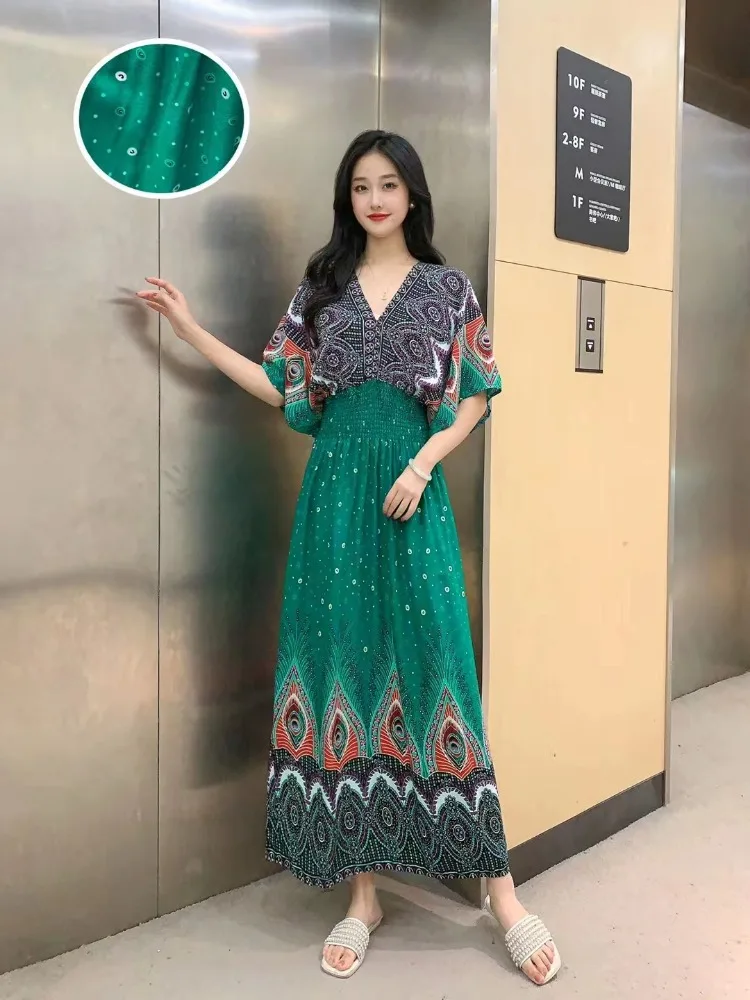 THHONE Indian Dress Women Vestidos Robe Fashion Maxi Long Casual Beach Korean Floral Cotton Linen Summer Boho Bohemian Dresses