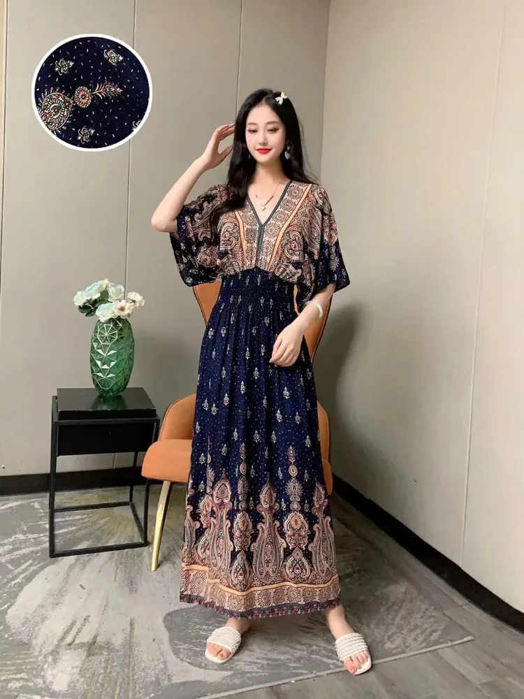 THHONE Indian Dress Women Vestidos Robe Fashion Maxi Long Casual Beach Korean Floral Cotton Linen Summer Boho Bohemian Dresses