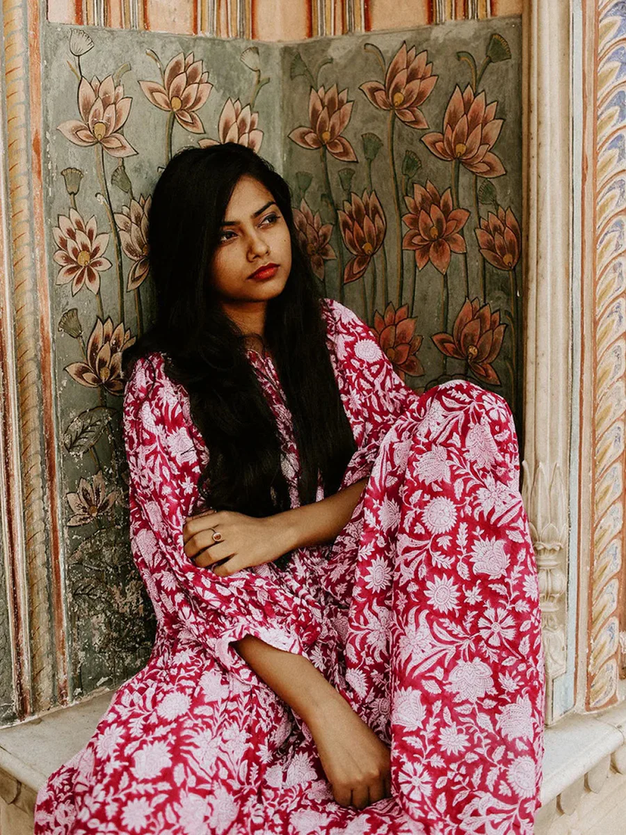 Women Bohemian Floral Print Maxi Dress Elegant 3/4 Sleeve O Neck Lace Up Loose Midi Dress Casual Vacation Beach Sundress 2023 Women Bohemian Floral Print Maxi Dress Elegant 3/4 Sleeve O Neck Lace Up Loose Midi Dress Casual Vacation Beach Sundress 2023