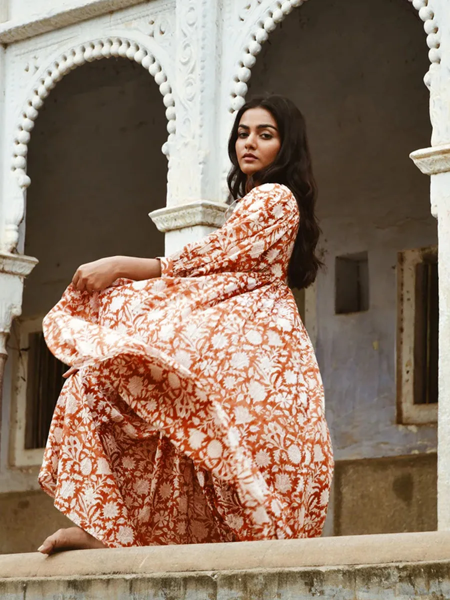 Women Bohemian Floral Print Maxi Dress Elegant 3/4 Sleeve O Neck Lace Up Loose Midi Dress Casual Vacation Beach Sundress 2023 Women Bohemian Floral Print Maxi Dress Elegant 3/4 Sleeve O Neck Lace Up Loose Midi Dress Casual Vacation Beach Sundress 2023